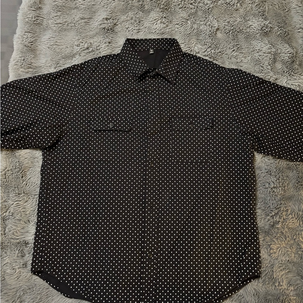 Men's Black Polka Dot Button-Up Shirt